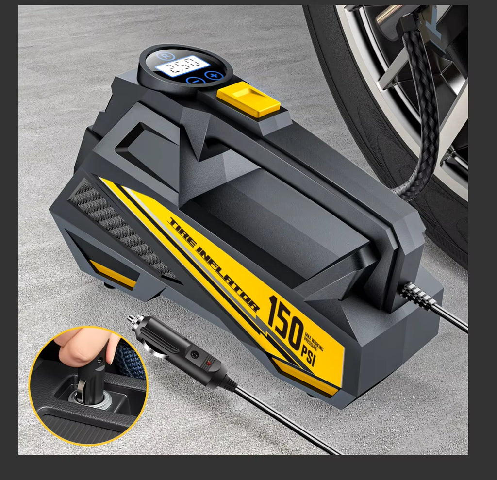 Corded Portable Car Air Pump Upgraded 12V 150PSI Electric Tire Inflator Pump Motorcycle Bike Ball LED Light Car Air Compressor