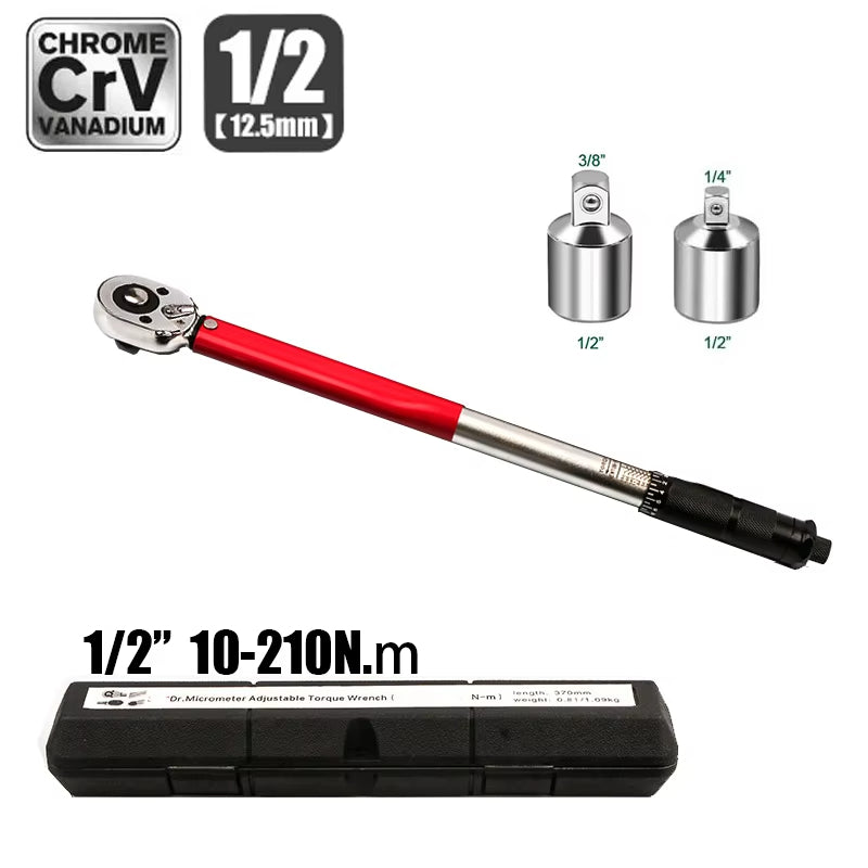 10-210N.m Torque Wrench 1/2" Precise Reversible Ratchet Torques Key Professional Bicycle Motorcycle Car Automotive Tool