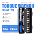 High-Precision Torque Wrench Set 2-24N·m 1/4inch Dual-Direction Ratchet With 13Pcs Sockets For Vehicles/Bike/Machine Maintenance