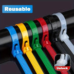 100Pcs Reusable Nylon Cable Ties 3.6x150mm, Lock Loop, Removable for Home Office Organization