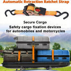 Motorcycle/Car Automatic Retracting Tie-Down Luggage Ratchet Strap with Telescopic Double S-Hook Multi-Purpose Fastening Strap