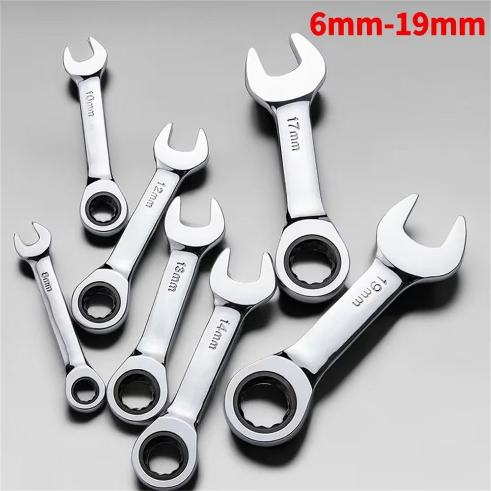 6-19mm Short Handle Quick Ratchet Wrench 72 Teeth Multi Functional Portable Short Dual-use Plum Blossom Small Wrench Hand Tools
