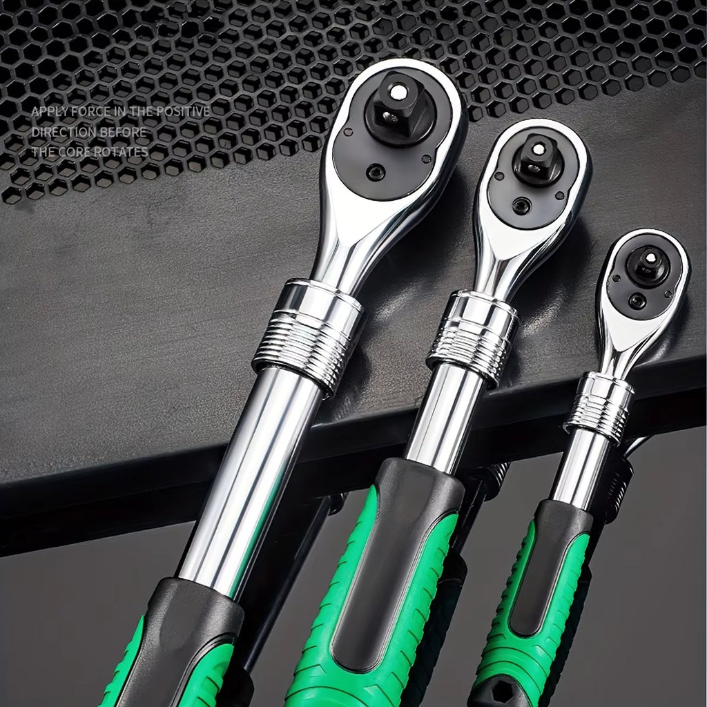 1/4，3/8，1/2 Inch Drive Socket Ratchet Set Extendable Handle Wrench 72-Tooth Quick-Release Reversible