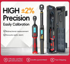 0.6-340Nm Digital Torque Wrench ±2% High Accuracy Dual-Direction Ratchet Buzzer and LED Alarm for Precision Measureme