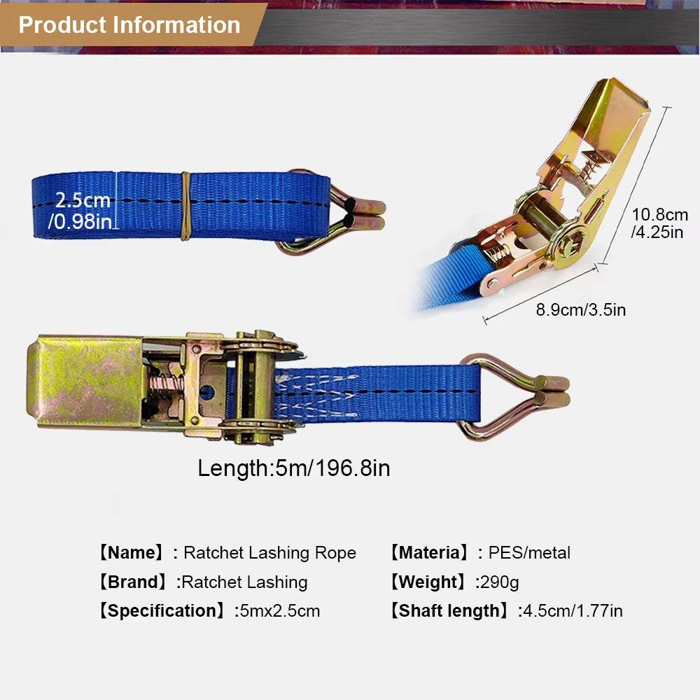 Ratchet Straps 5Meter Lorry Lashing Handy Straps Thickened Car Strapping Belt Tensioner