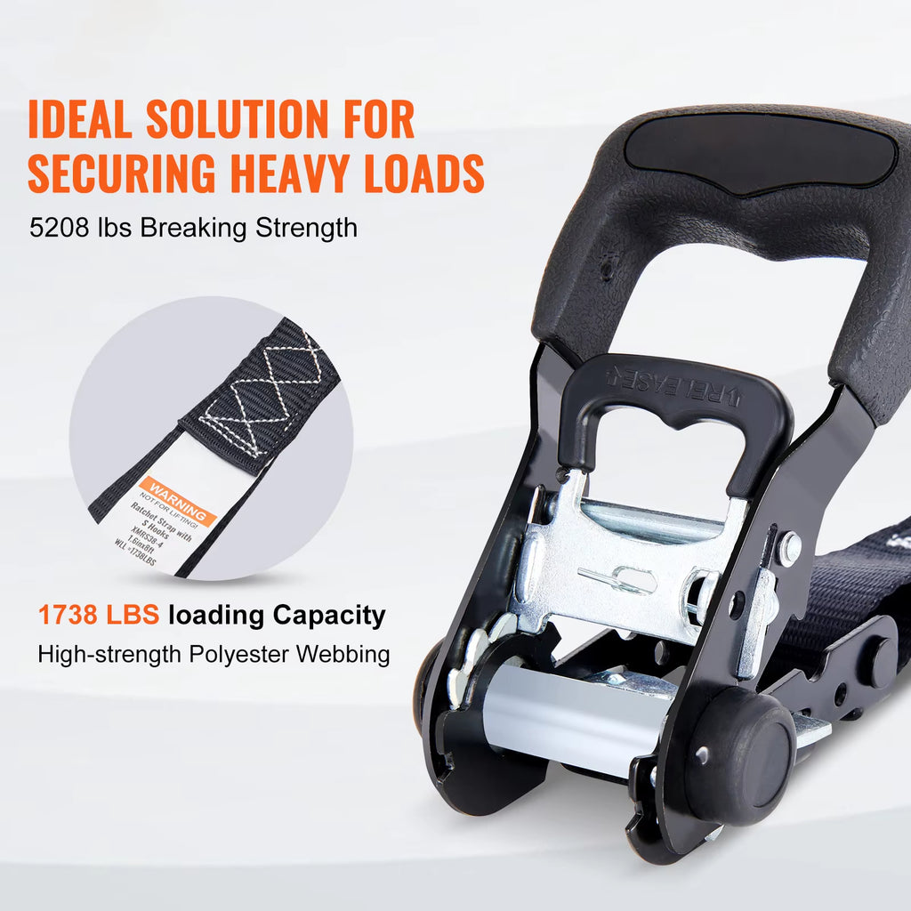 4pcs Trailer Ratchet Tie Down Straps with Padded Handles Hook Brake Binding Belt for Moving Securing Cargo Motorcycle