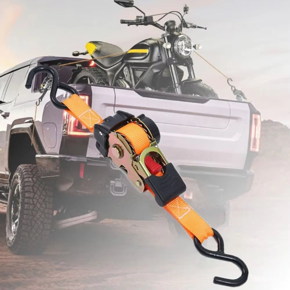 Motorcycle/Car Automatic Retracting Tie-Down Luggage Ratchet Strap with Telescopic Double S-Hook Multi-Purpose Fastening Strap