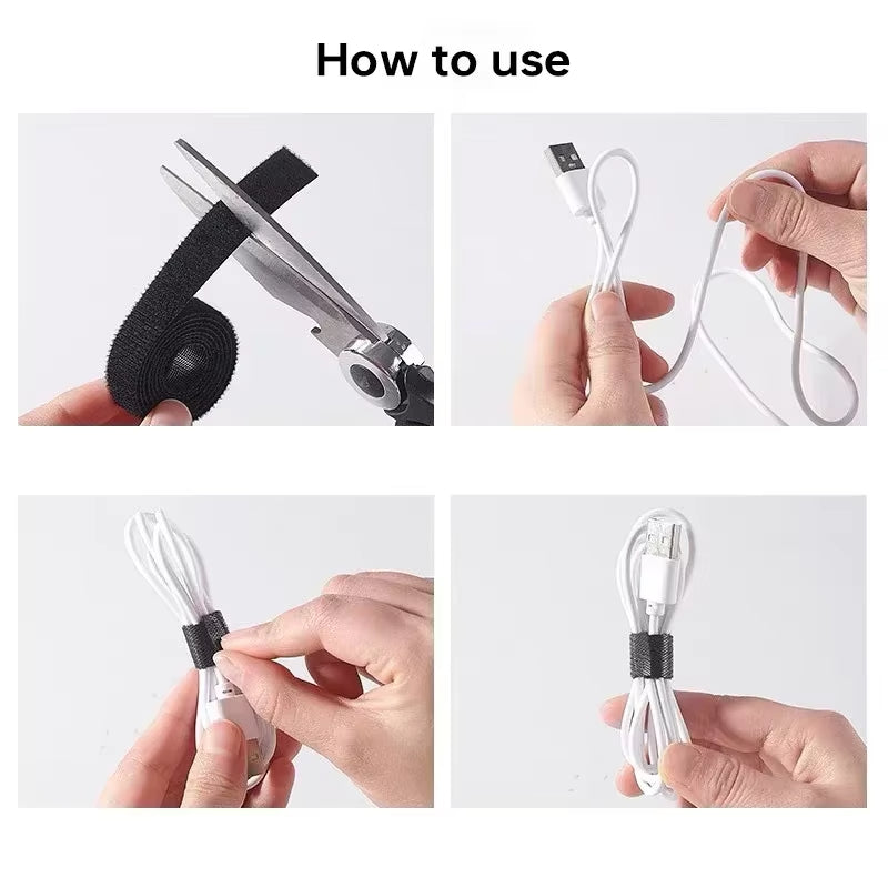 5M/Roll 12mm Width Cable Organizer USB Cable Winder Management nylon Free Cut Ties