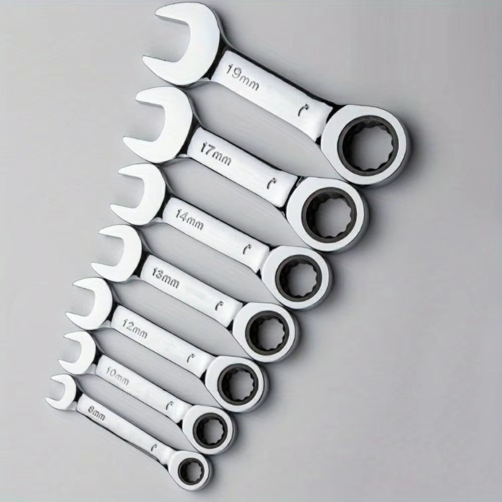 6-19mm Short Handle Quick Ratchet Wrench 72 Teeth Multi Functional Portable Short Dual-use Plum Blossom Small Wrench Hand Tools