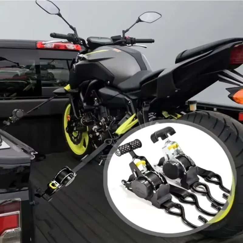 Heavy Duty Retractable Ratchet Straps for Car & Motorcycle - Auto Cargo Tie Down Belts for Truck, Luggage