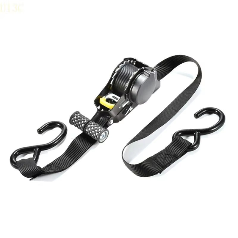Adjustable Length Ratchet Strap Tie Down Strap for Motorcycle Car Pickup Truck & Vehicle Use Automatic Recycling Tensioner