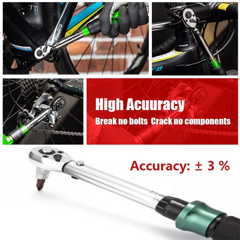 1/4'' Drive 2-24N.m Precise Double Scale Torque Wrench Set MTB Bike Socket Spanner Bicycle Motorcycle Ratchet Repair Toolbox Kit