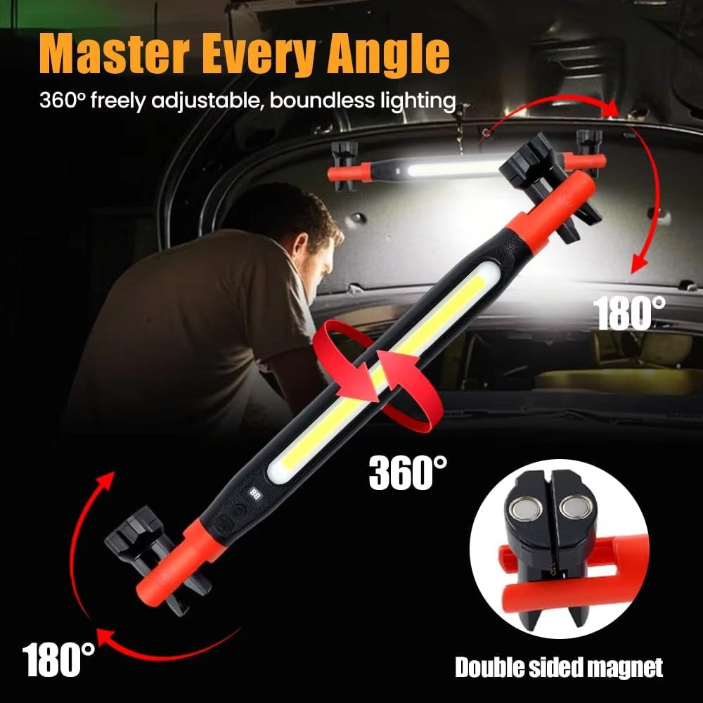High Lumen Rechargeable LED Work Light for Car Emergency Repair, Powerful Magnetic Flashlight with Hooks and Magnetic Base