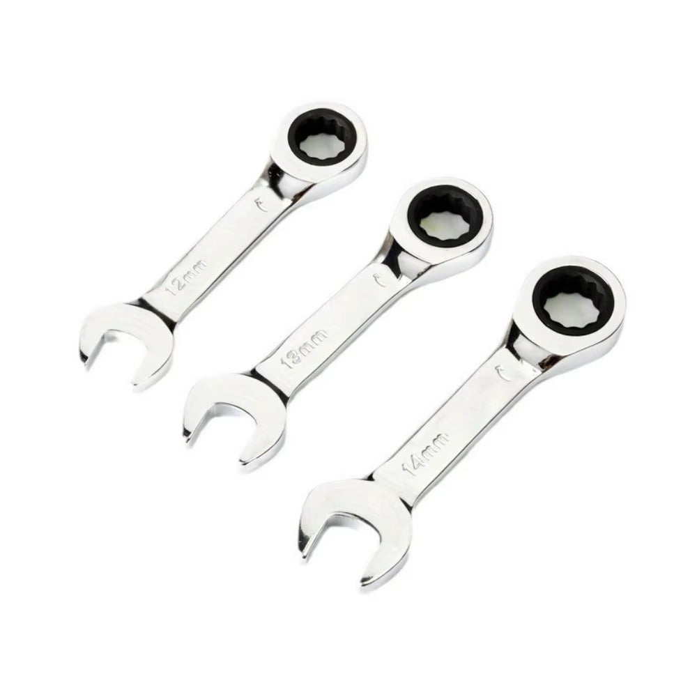 6-19mm Short Handle Quick Ratchet Wrench 72 Teeth Multi Functional Portable Short Dual-use Plum Blossom Small Wrench Hand Tools