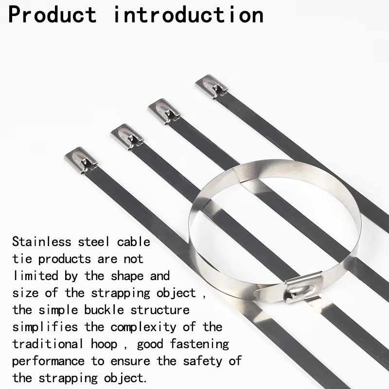 100Pcs 304#Stainless Steel Cable Ties 4.6mm Heavy Duty Self-Locking Cable Zip Tie