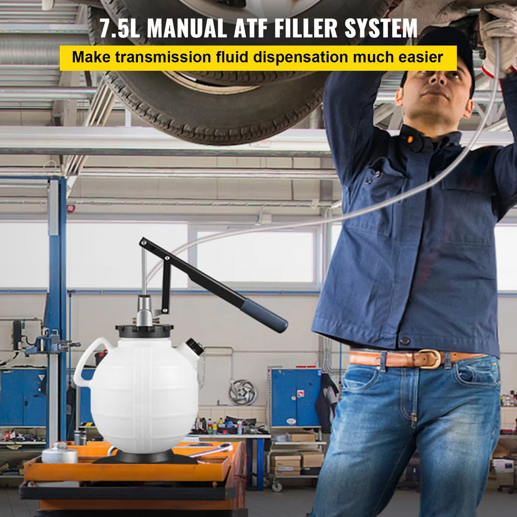 Transmission Fluid Pump ATF Fluid Transfer Filler 7.5L with Control Valve & 15 Common Adapters Kit for Oil Replacement