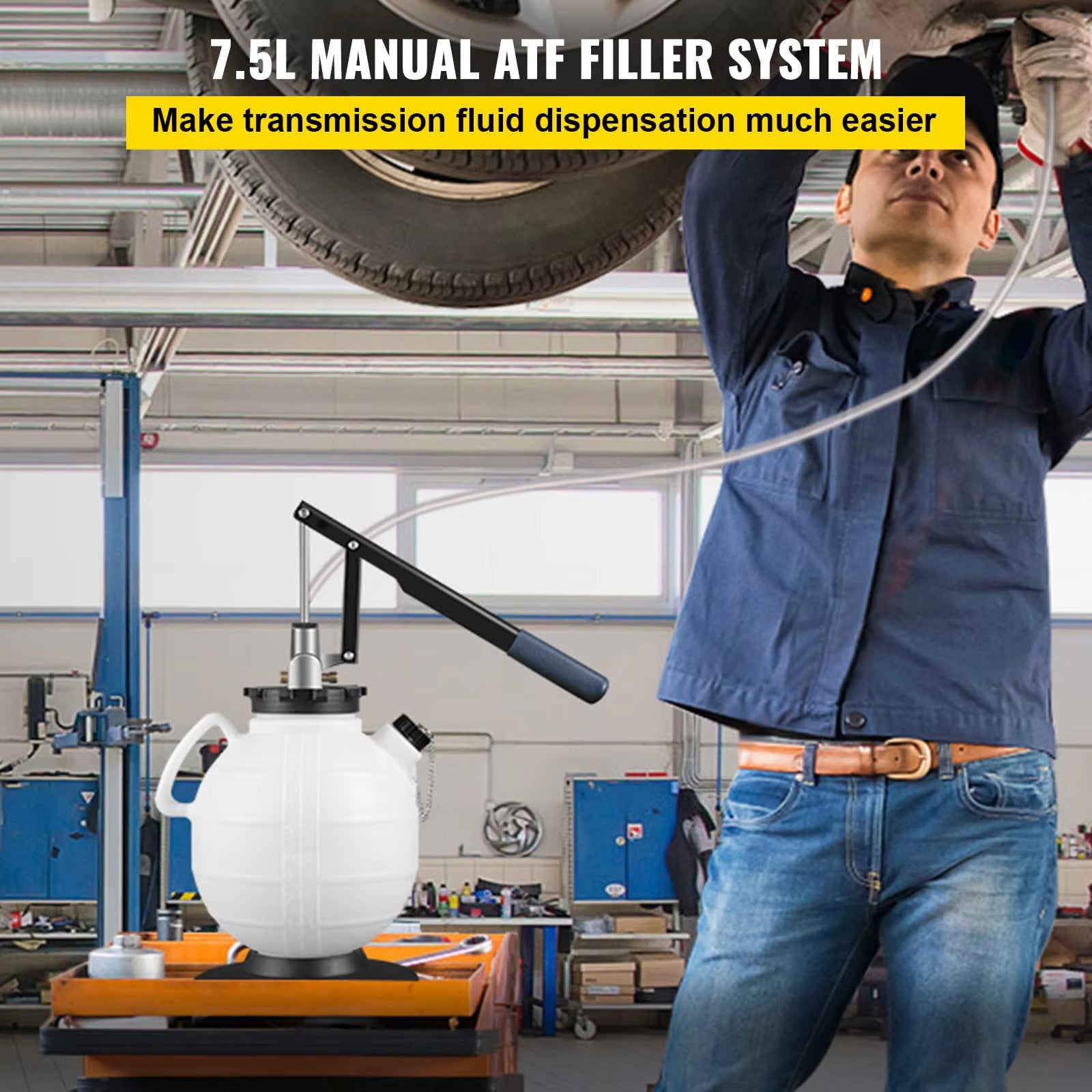 Transmission Fluid Pump ATF Fluid Transfer Filler 7.5L with Control Valve & 15 Common Adapters Kit for Oil Replacement