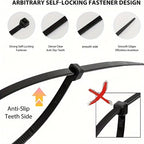 100pcs Black Cable Ties High Tensile Strength, Uv Resistant, Self-Locking For Home & Office Cord Management