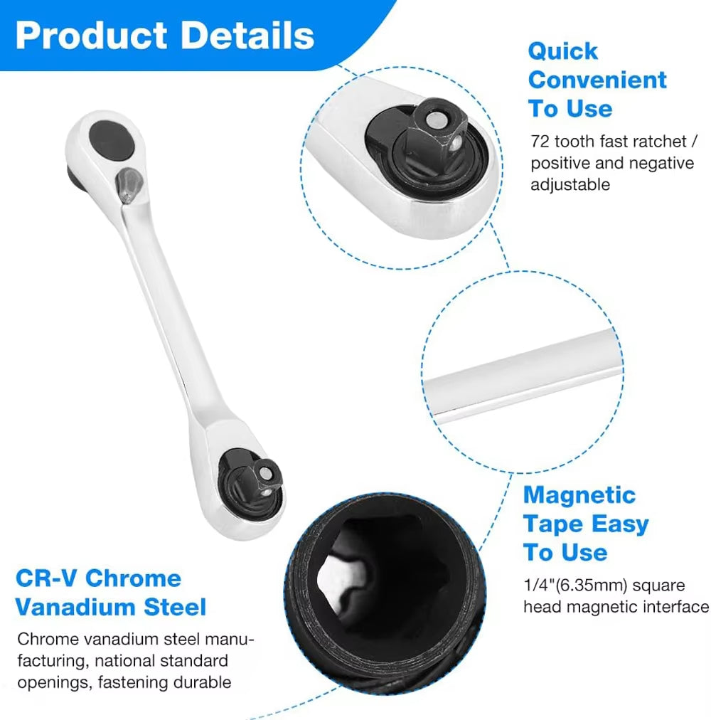 New Mini Ratchet Wrench Double Ended Quick Socket Ratchet Wrench Screwdriver Hex Torque Wrenches