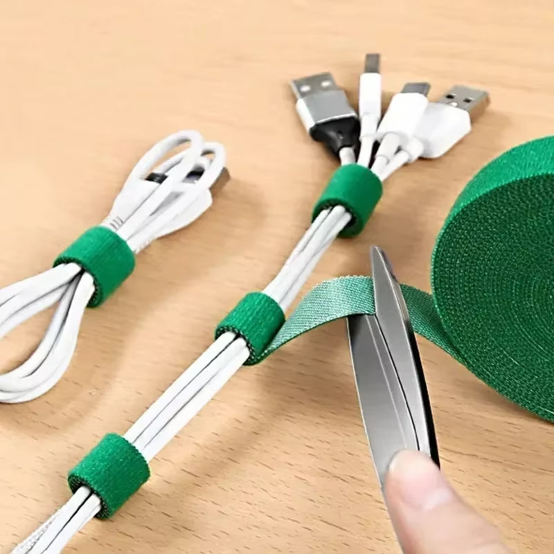 5M/Roll 12mm Width Cable Organizer USB Cable Winder Management nylon Free Cut Ties