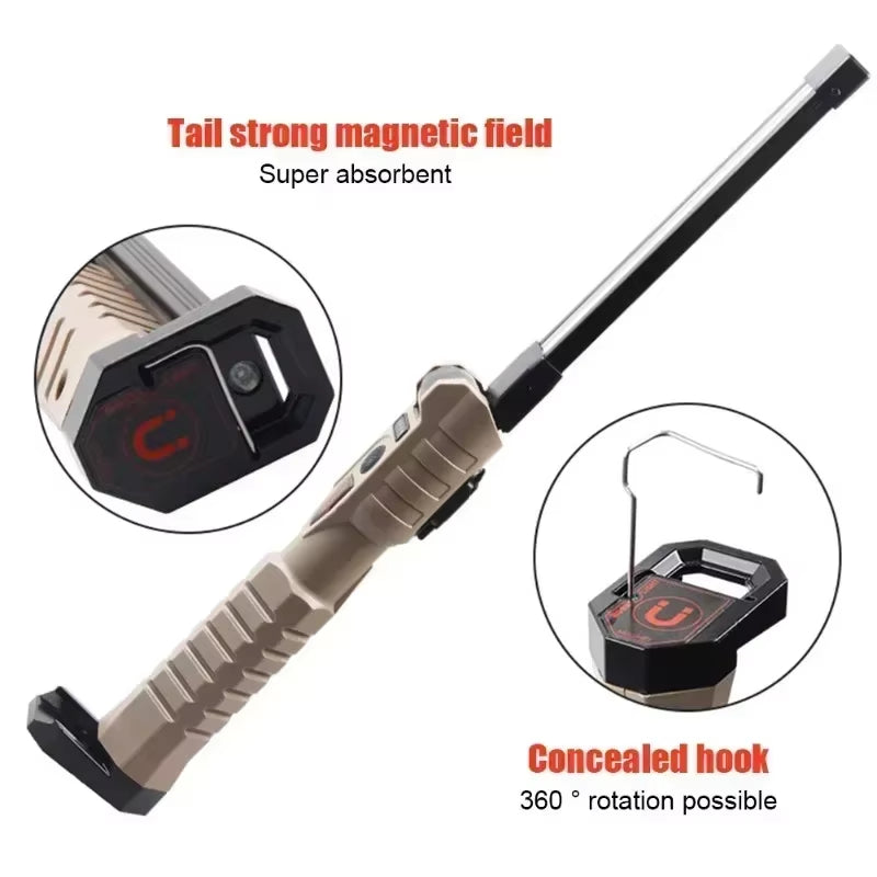 Folding COB XPE LED Work Light Handheld Flashlight with Built-in Battery Lamp Torch Emergency Car Inspection Lamp Red SOS Strobe