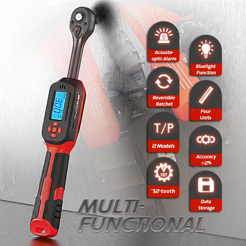 0.6-340Nm Digital Torque Wrench ±2% High Accuracy Dual-Direction Ratchet Buzzer and LED Alarm for Precision Measureme