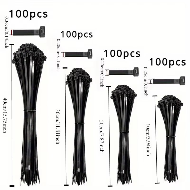 100pcs Black Cable Ties High Tensile Strength, Uv Resistant, Self-Locking For Home & Office Cord Management
