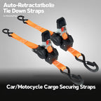 Motorcycle/Car Automatic Retracting Tie-Down Luggage Ratchet Strap with Telescopic Double S-Hook Multi-Purpose Fastening Strap