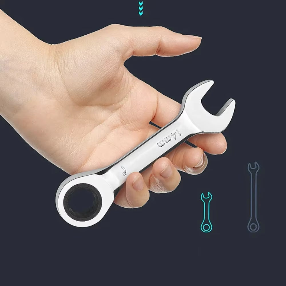 6-19mm Short Handle Quick Ratchet Wrench 72 Teeth Multi Functional Portable Short Dual-use Plum Blossom Small Wrench Hand Tools