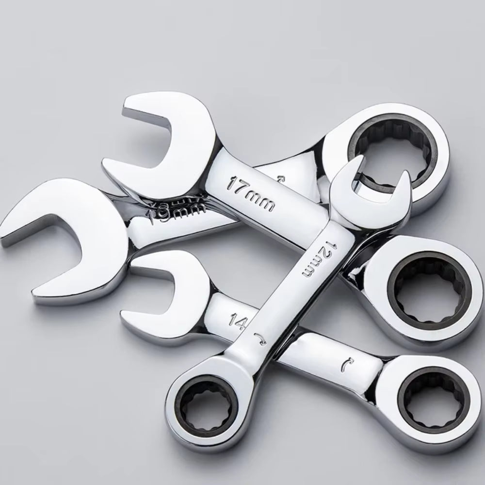 6-19mm Short Handle Quick Ratchet Wrench 72 Teeth Multi Functional Portable Short Dual-use Plum Blossom Small Wrench Hand Tools