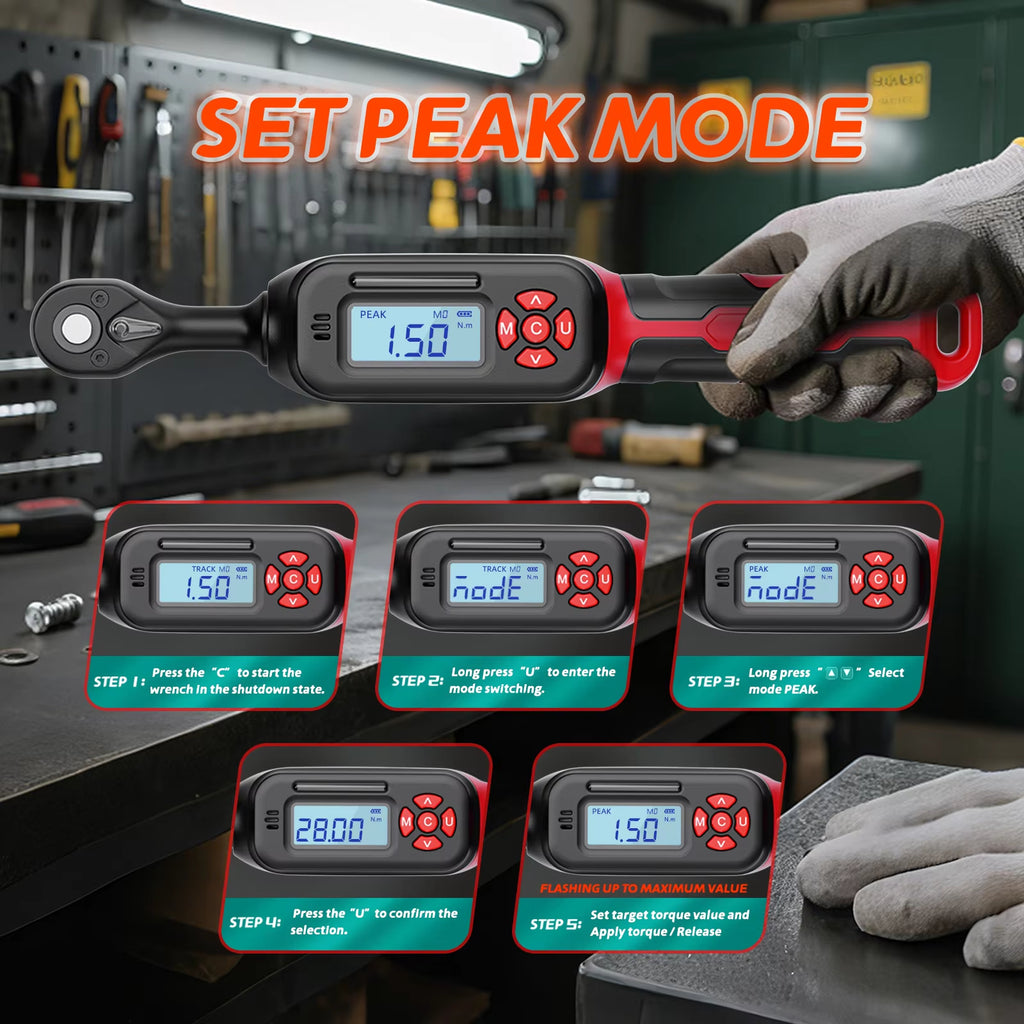 0.6-340Nm Digital Torque Wrench ±2% High Accuracy Dual-Direction Ratchet Buzzer and LED Alarm for Precision Measureme