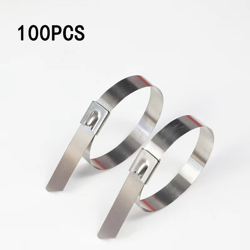 100Pcs 304#Stainless Steel Cable Ties 4.6mm Heavy Duty Self-Locking Cable Zip Tie