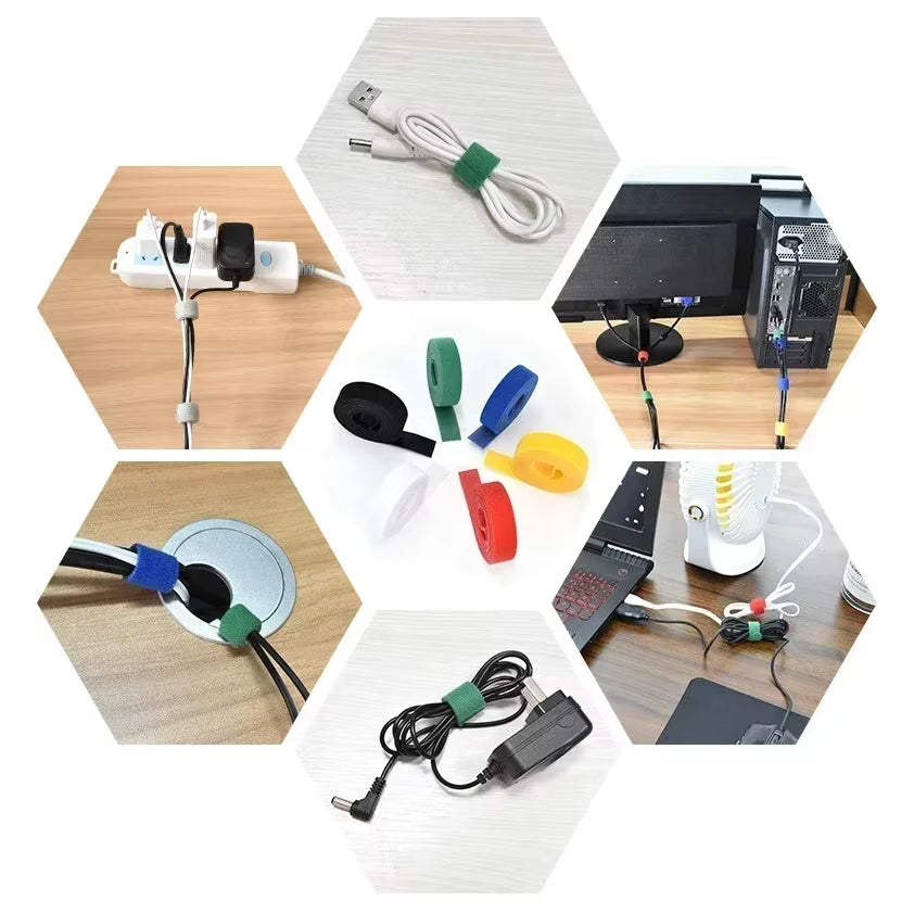 5M/Roll 12mm Width Cable Organizer USB Cable Winder Management nylon Free Cut Ties