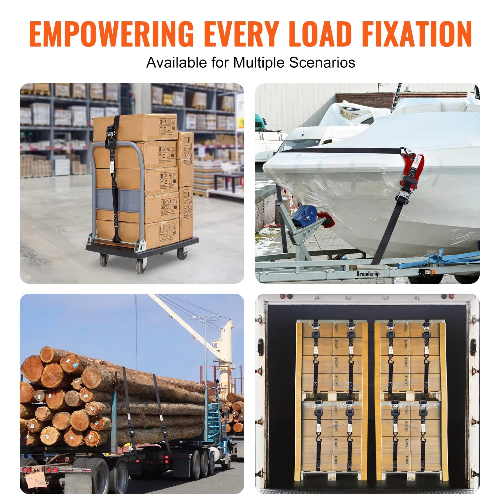 4pcs Trailer Ratchet Tie Down Straps with Padded Handles Hook Brake Binding Belt for Moving Securing Cargo Motorcycle