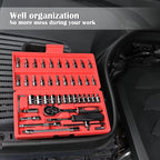46 Pieces 1/4 Inch Drive Socket Ratchet Wrench Set, With Bit Socket Set, Metric And Extension Bar For Auto Repairing