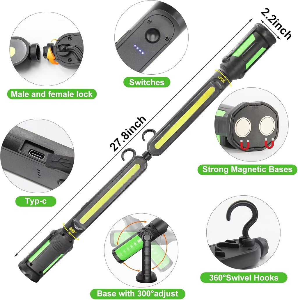 Magnetic Swivel Hook Rechargeable LED Work Light for Automotive Repair Under Hood Lighting Mechanic Garage Workshop Tools