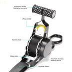 Adjustable Length Ratchet Strap Tie Down Strap for Motorcycle Car Pickup Truck & Vehicle Use Automatic Recycling Tensioner