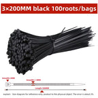 Self-locking Plastic Nylon Tie 100 PCS Black Cable Tie Zip Wraps Strap Nylon Cable Tie Set