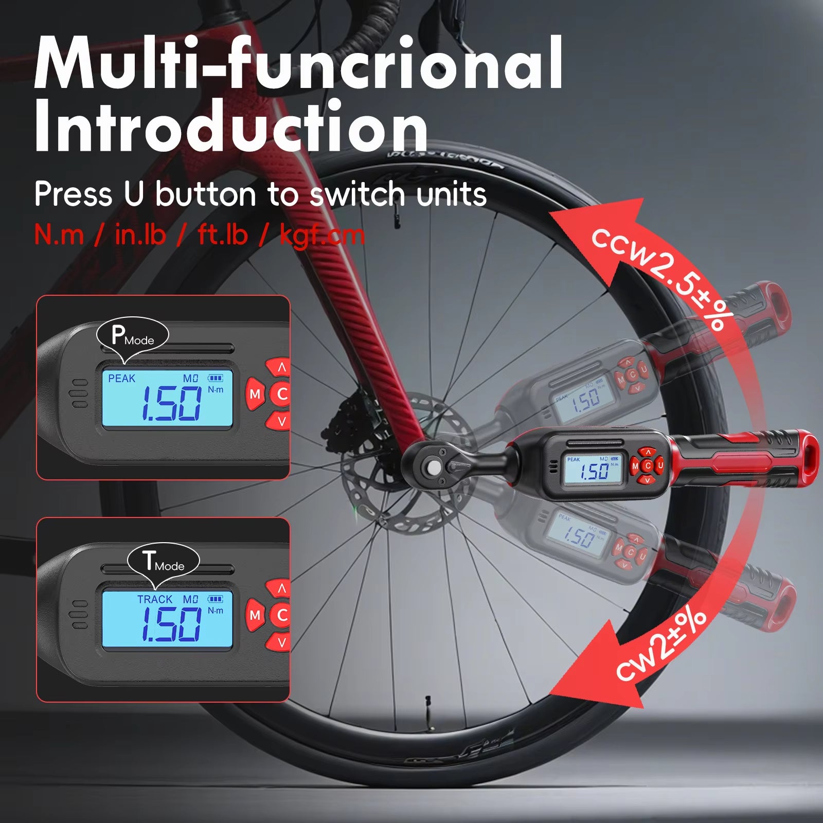 0.6-340Nm Digital Torque Wrench ±2% High Accuracy Dual-Direction Ratchet Buzzer and LED Alarm for Precision Measureme