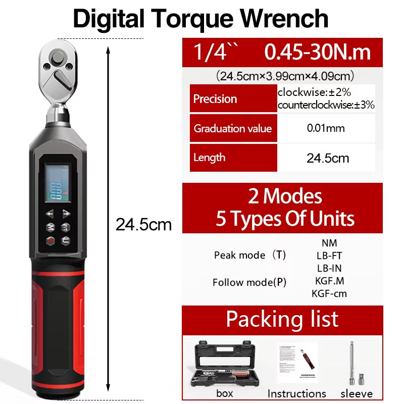 Digital Torque Wrench 0.15-100 N.m 2% Accuracy Preset & LED/Buzzer Alerts for Bike Motorcycles Automotive Wrench Tool