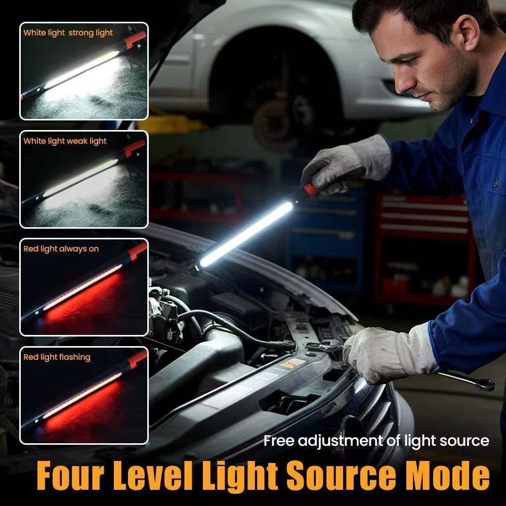 High Lumen Rechargeable LED Work Light for Car Emergency Repair, Powerful Magnetic Flashlight with Hooks and Magnetic Base