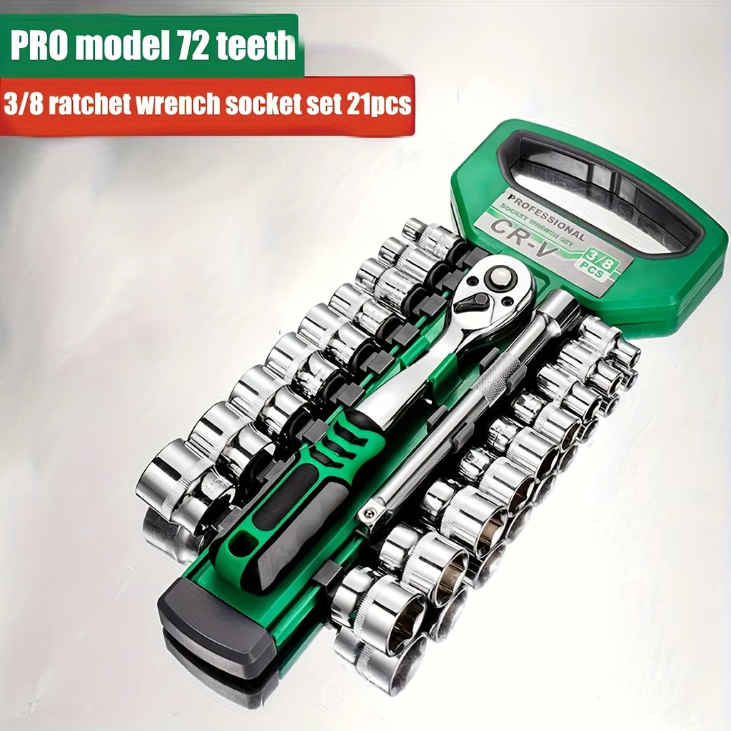72Drive Socket 21pcs Set 3/8", Ratchet Wrench Sockets Compact Sockets for Car Repair Mechanic Tool for Auto Repair
