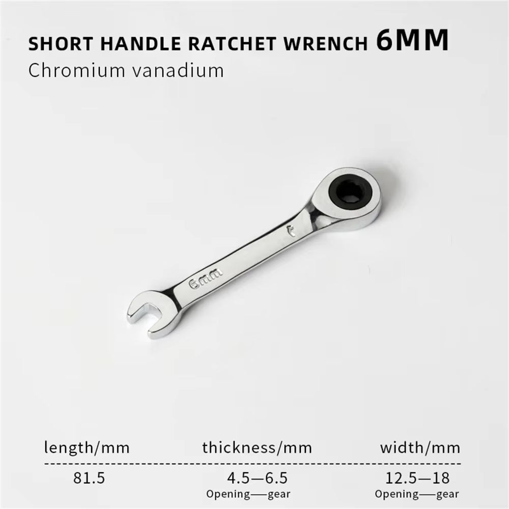 6-19mm Short Handle Quick Ratchet Wrench 72 Teeth Multi Functional Portable Short Dual-use Plum Blossom Small Wrench Hand Tools
