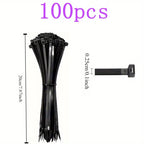 100pcs Black Cable Ties High Tensile Strength, Uv Resistant, Self-Locking For Home & Office Cord Management