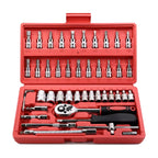 46 Pieces 1/4 Inch Drive Socket Ratchet Wrench Set, With Bit Socket Set, Metric And Extension Bar For Auto Repairing
