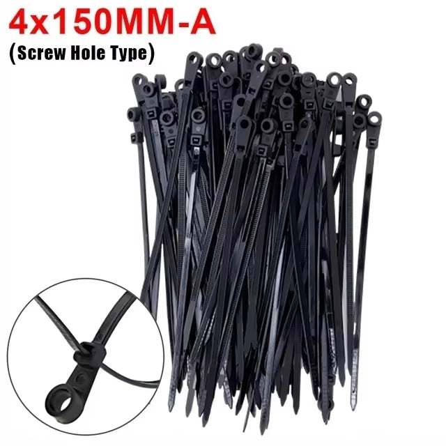 100PCS Screw Hole Cable Ties Reusable Fixed Nylon Cable Ties Self-locking Cord Ties
