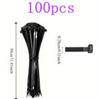 100pcs Black Cable Ties High Tensile Strength, Uv Resistant, Self-Locking For Home & Office Cord Management