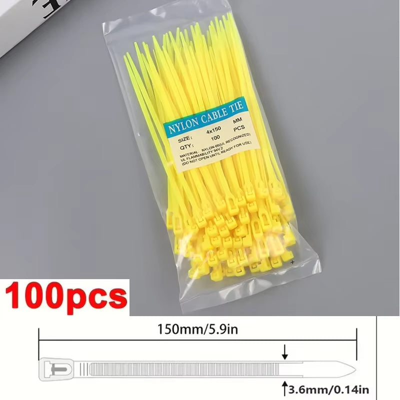 100Pcs Reusable Nylon Cable Ties 3.6x150mm, Lock Loop, Removable for Home Office Organization