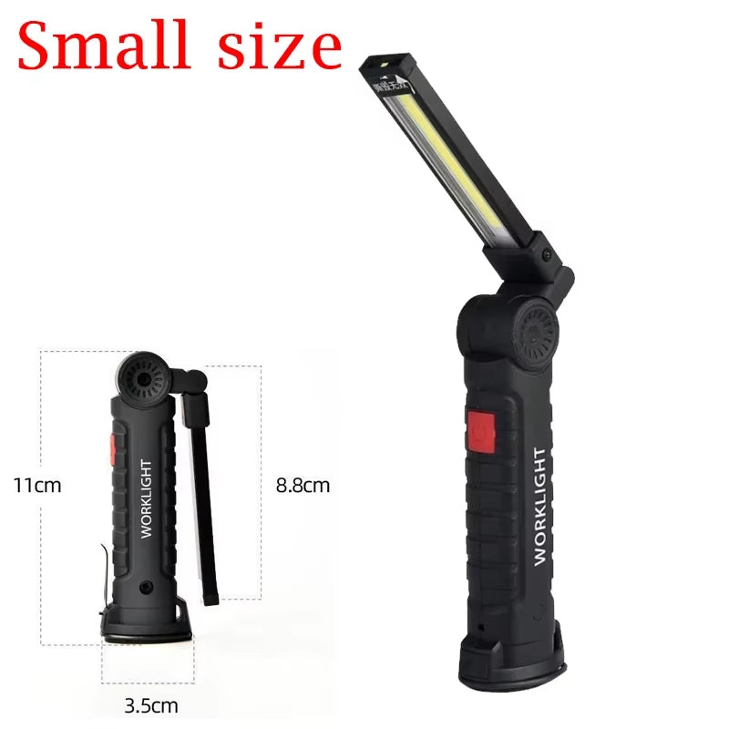Folding COB XPE LED Work Light Handheld Flashlight with Built-in Battery Lamp Torch Emergency Car Inspection Lamp Red SOS Strobe