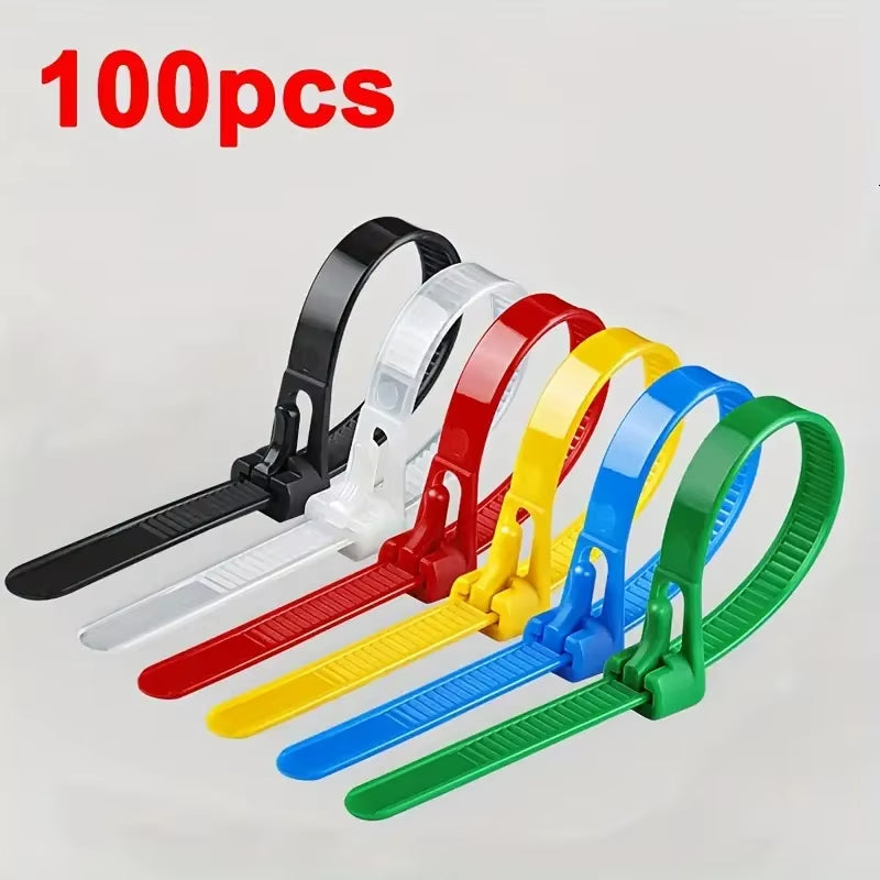 100Pcs Reusable Nylon Cable Ties 3.6x150mm, Lock Loop, Removable for Home Office Organization